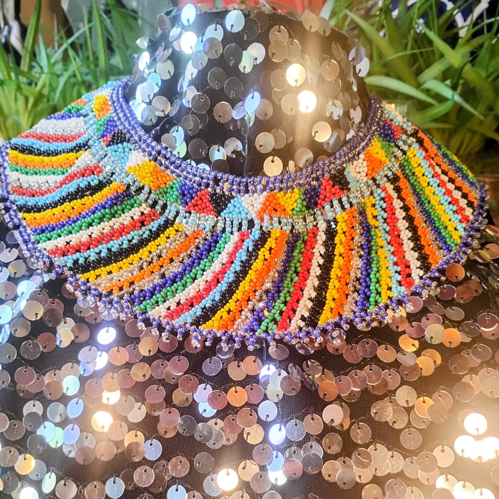 Vintage Wild Bohemian Festival Glass Micro Bead Multicolor Necklace Collar